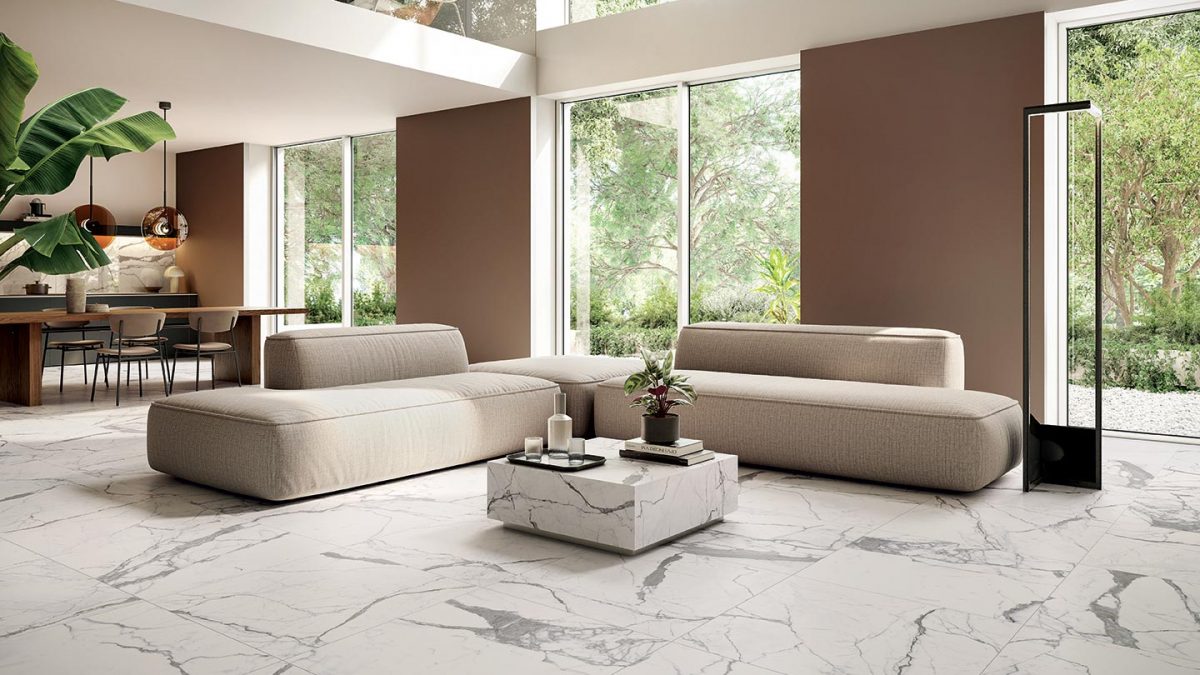 Salon contemporain avec carrelage Wahouz